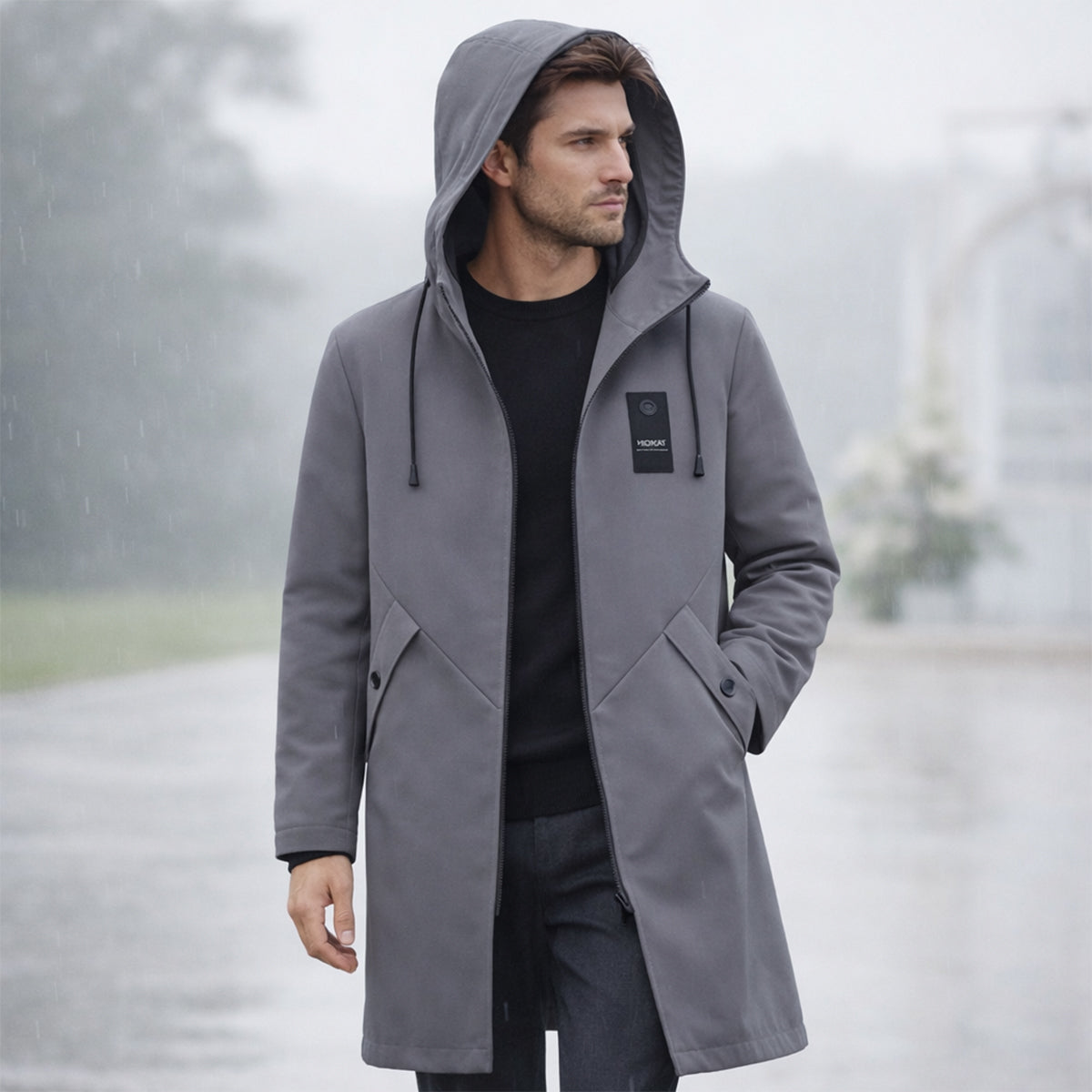 Men's Waterproof Longline Rain Jacket - Gray