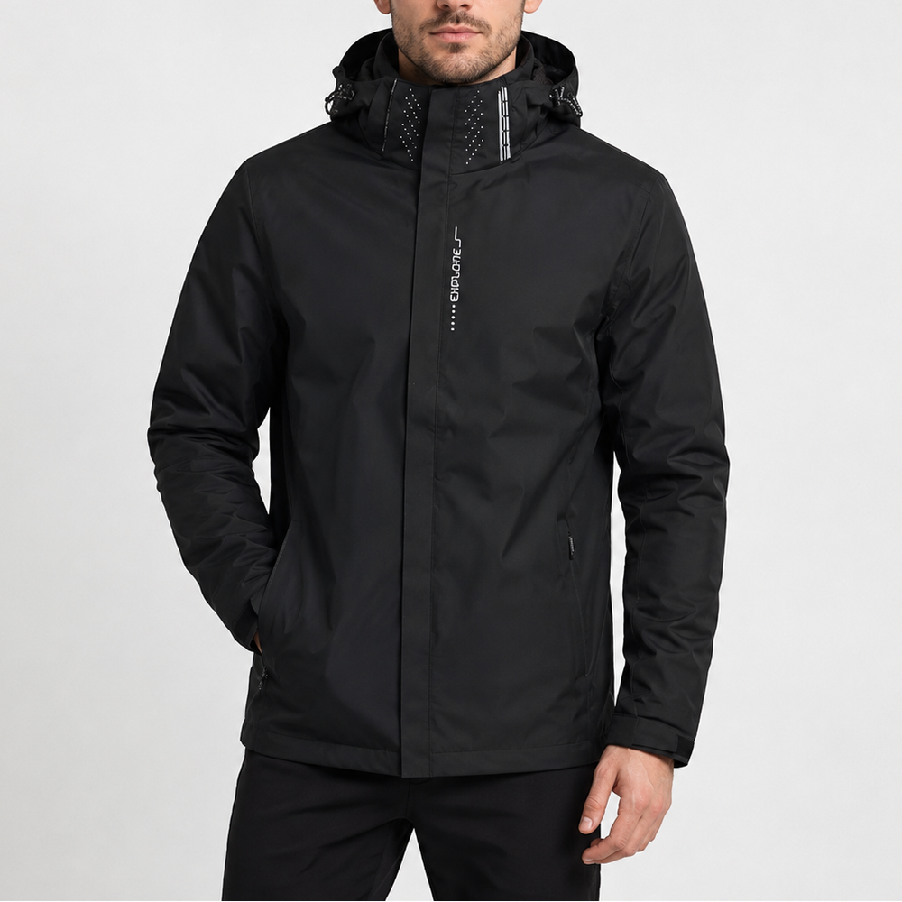 Men's Waterproof Hooded Rain Jacket - Black