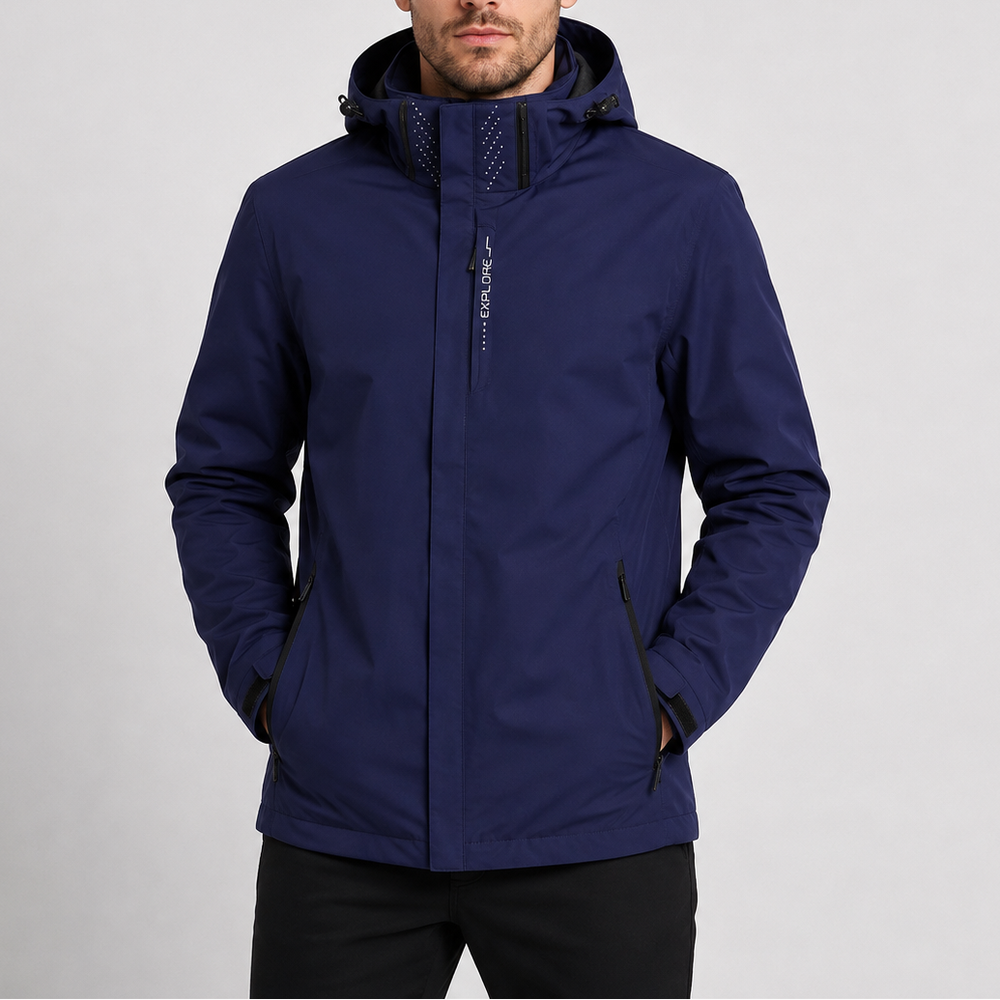 Men's Waterproof Hooded Rain Jacket - Navy