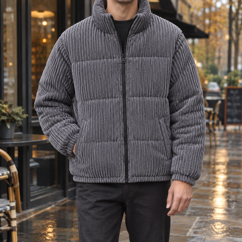 Men's Wide-Wale Corduroy Jacket - Gray - on model