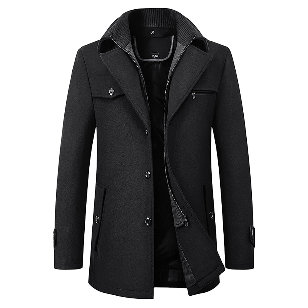 Men's Wool-Blend Business Overcoat - Black