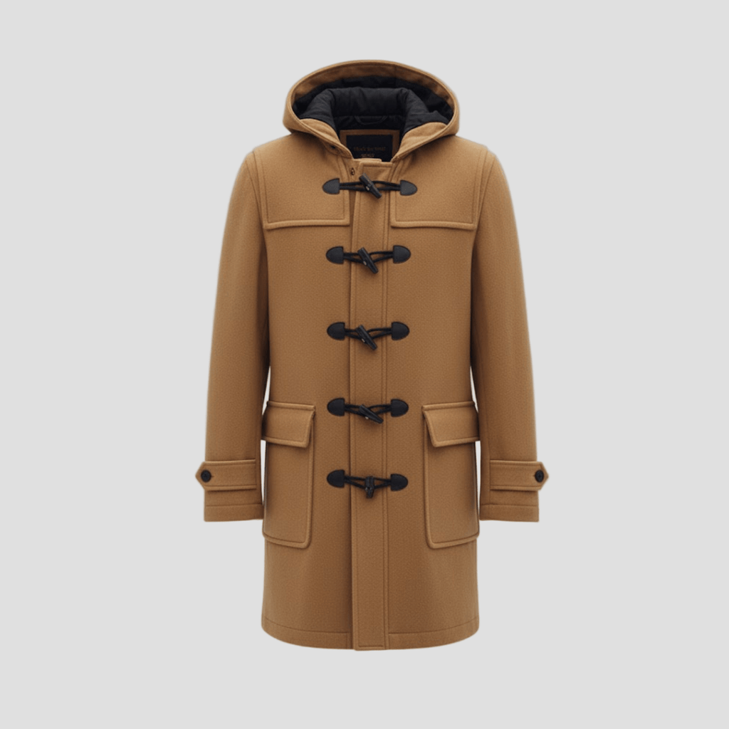 Men's wool blend hooded coat, back view