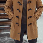 Men's wool blend hooded coat, side view