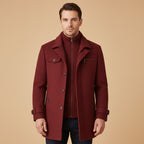 Halstead and Vale wool blend jacket worn, burgundy colorway