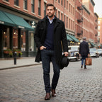 Halstead and Vale wool blend jacket, lifestyle street photo