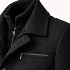 Halstead and Vale wool blend jacket collar and zipper detail