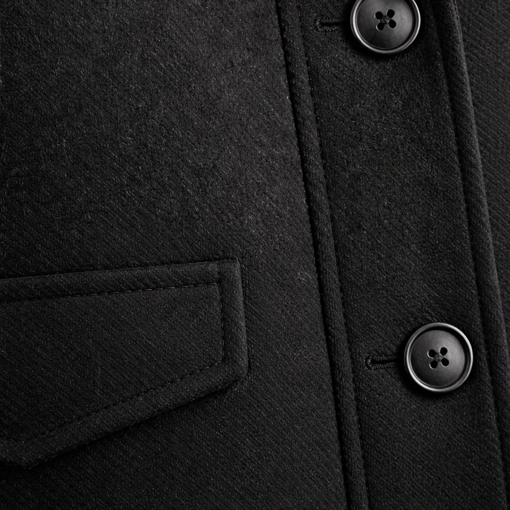 Halstead and Vale wool blend jacket button and pocket detail