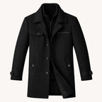Halstead and Vale wool blend jacket, black colorway, front view