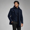 Men's Wool Blend Trench Coat - Navy Blue