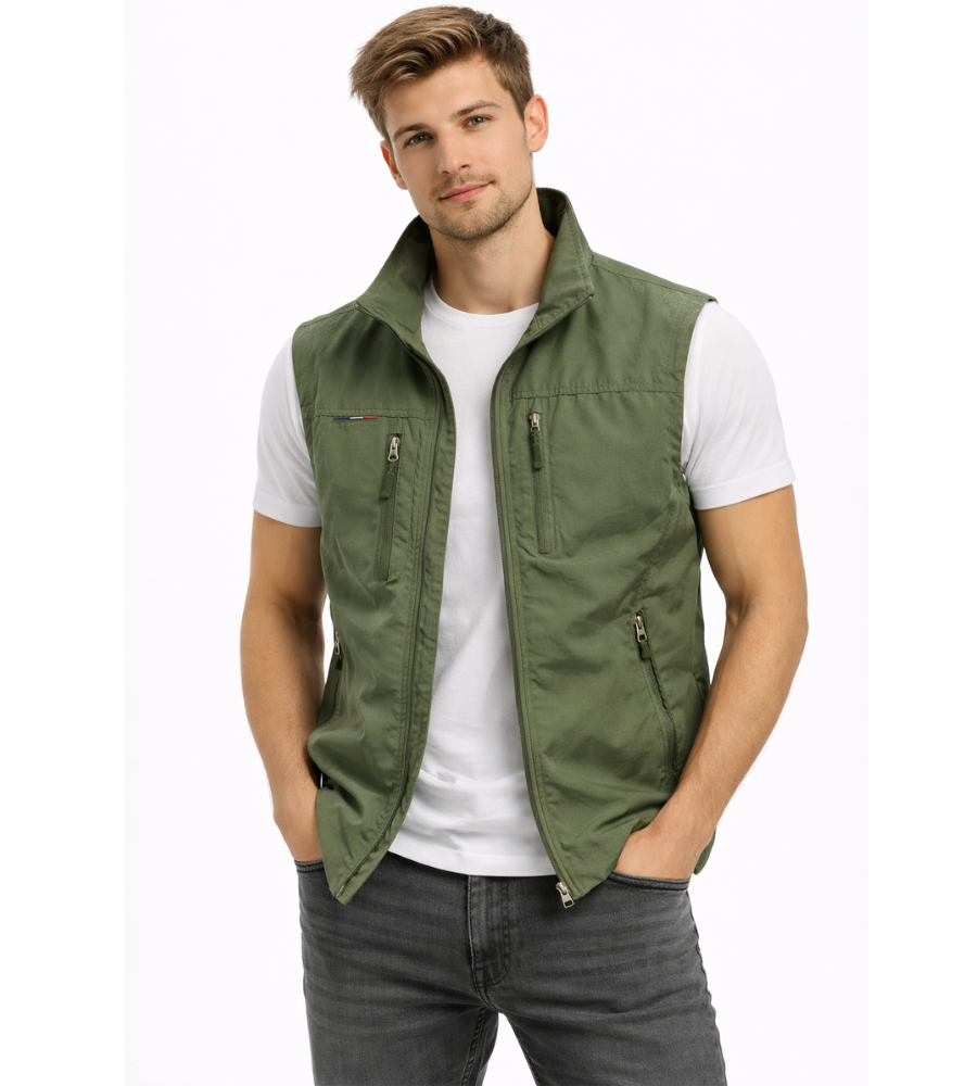 Men's Zip-Up Bodywarmer Vest | Outdoor Stand-Collar Gilet - Green
