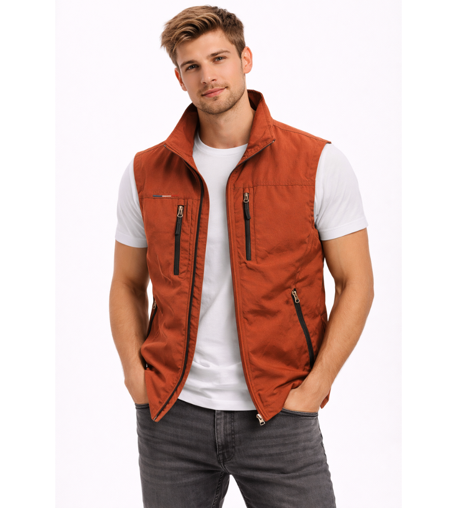 Men's Zip-Up Bodywarmer Vest | Outdoor Stand-Collar Gilet - Red