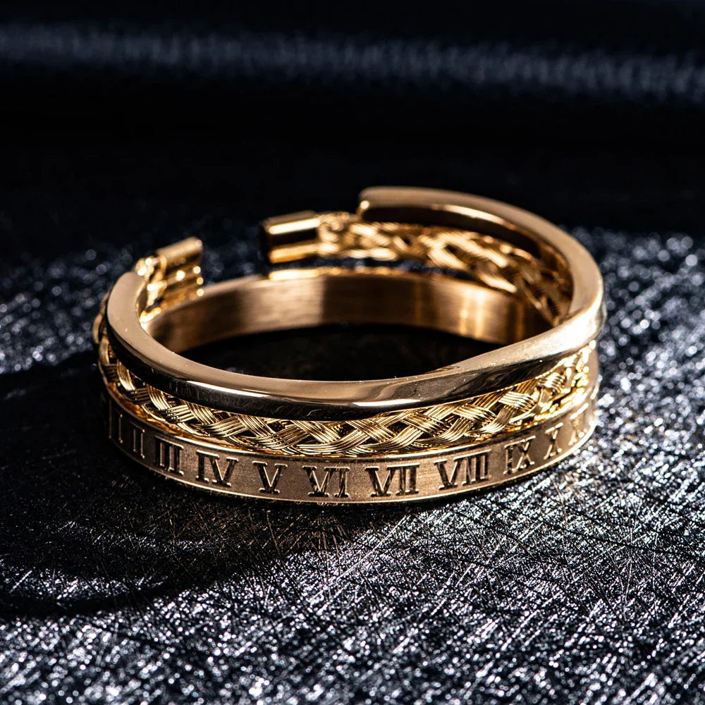 Oscar Cuff Bracelet Set | Engraved Roman Numerals Bracelet