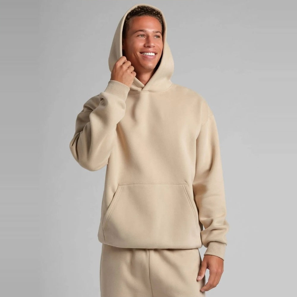 Unisex Oversized Heavy Fleece Hoodie - Beige - on model