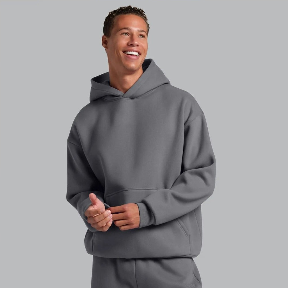 Unisex Oversized Heavy Fleece Hoodie - Grey - on model