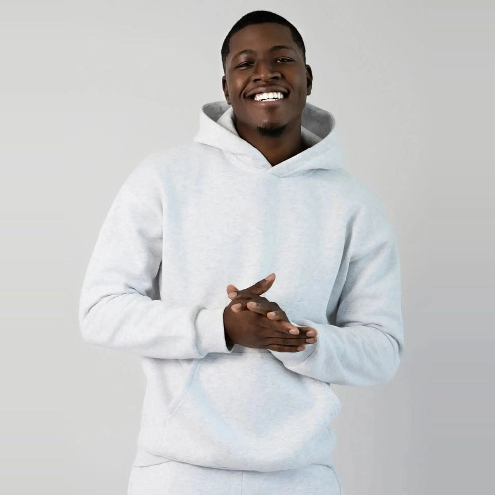 Unisex Oversized Heavy Fleece Hoodie - Light Grey - on model