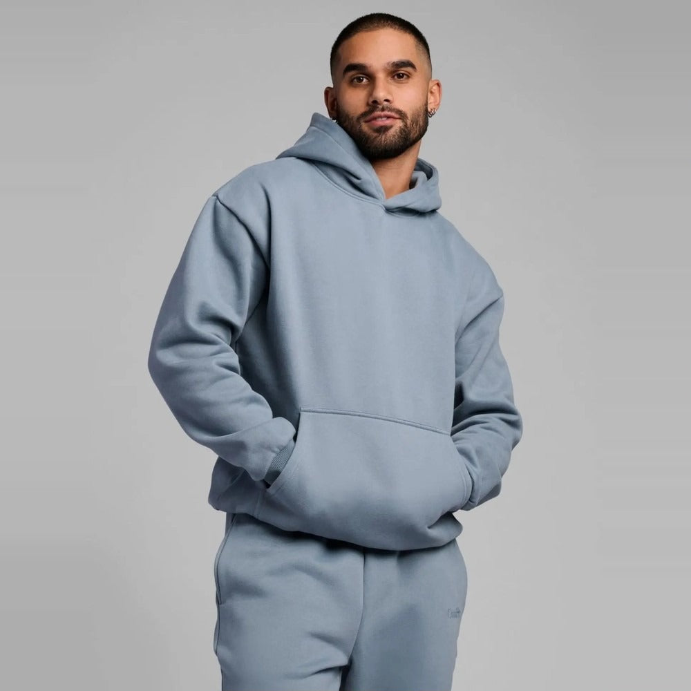 Unisex Oversized Heavy Fleece Hoodie - Ocean Blue - on model