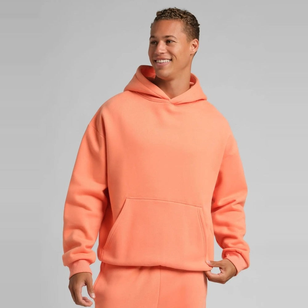 Unisex Oversized Heavy Fleece Hoodie - Orange - on model