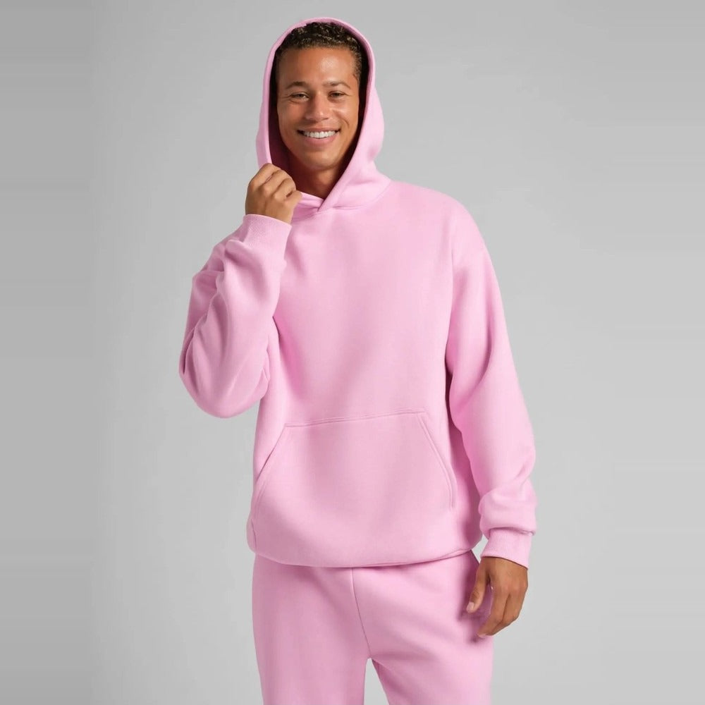 Unisex Oversized Heavy Fleece Hoodie - Pink - on model