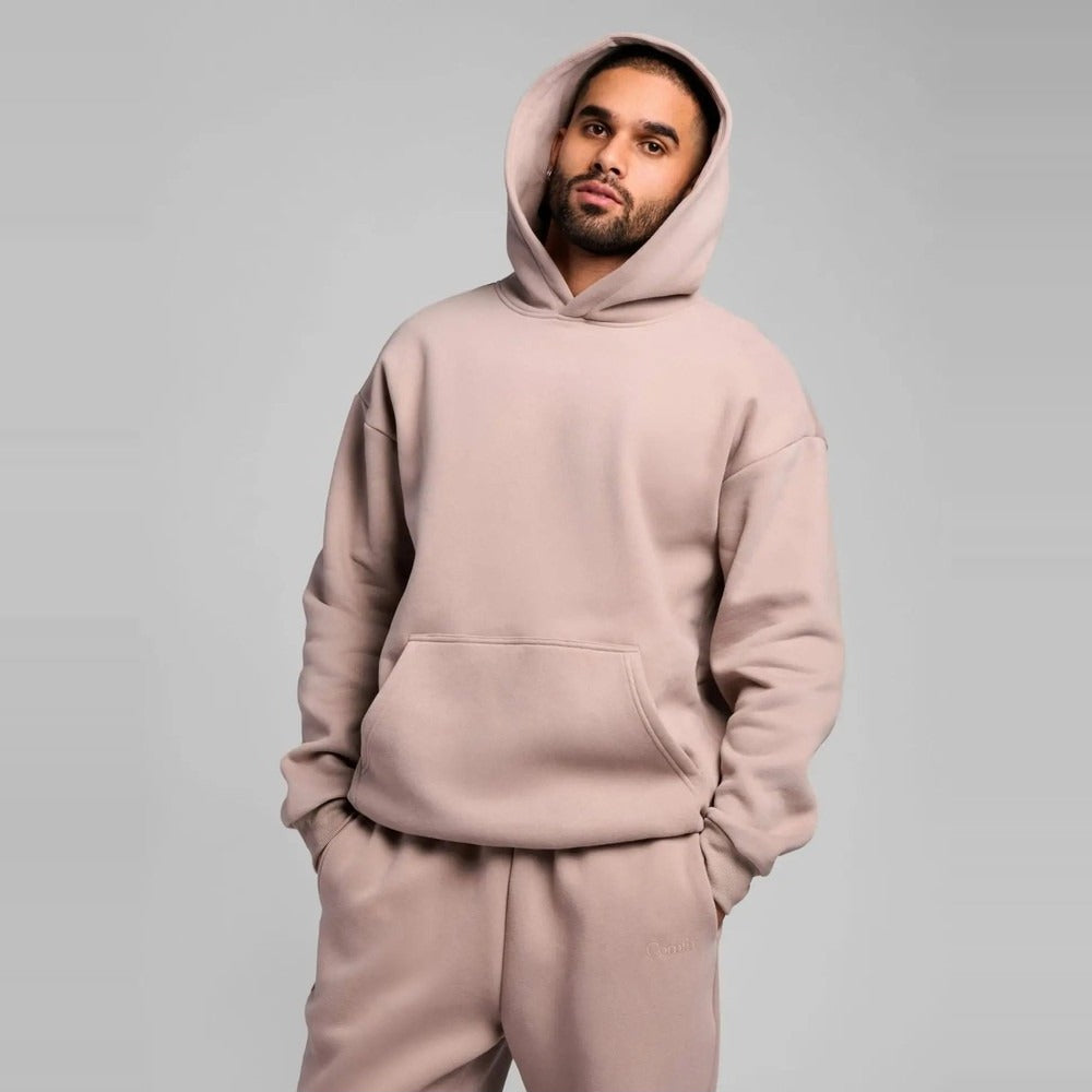 Unisex Oversized Heavy Fleece Hoodie - Praline Nude - on model