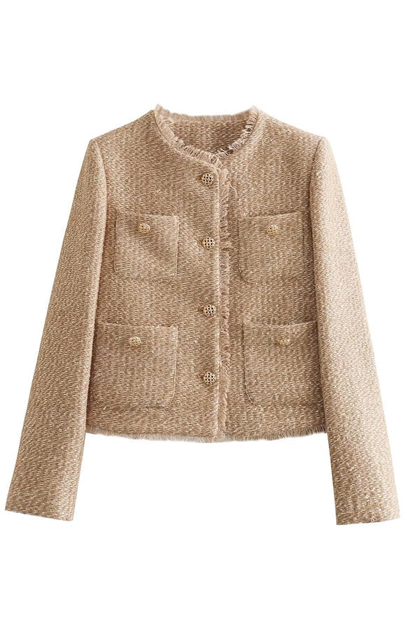 Women's Beige Tailored Blazer with Pockets