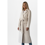 Women's Belted Double-Breasted Long Coat - on model