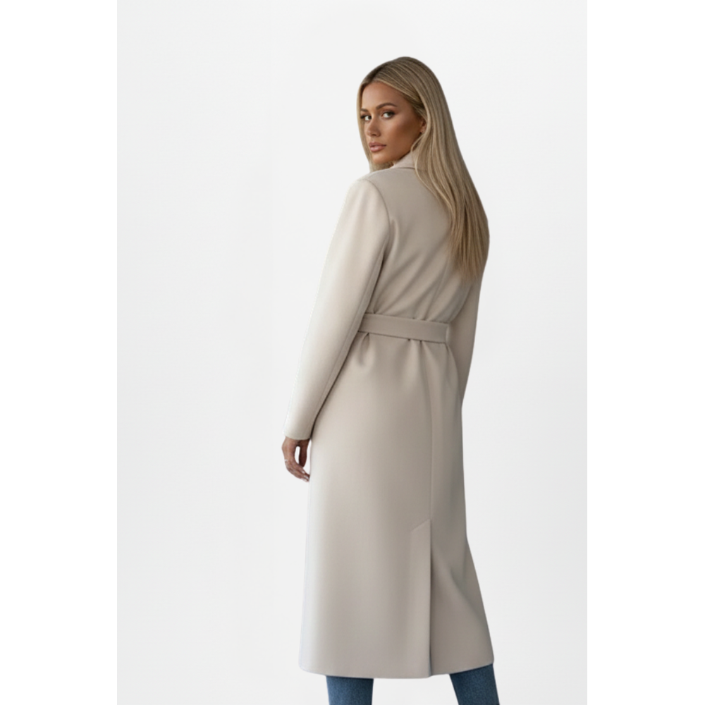 Women's Belted Double-Breasted Long Coat - on model
