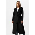 Women's Belted Double-Breasted Long Coat - Black - on model