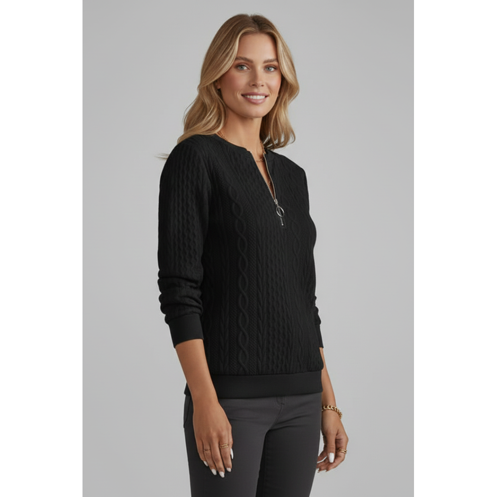 Women's Cable Knit Zip-Neck Jumper - on model