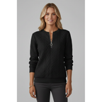 Women's Cable Knit Zip-Neck Jumper - Black - on model