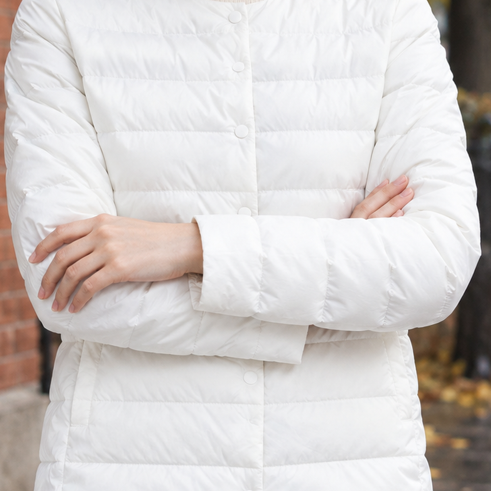 Women's Collarless Quilted Puffer Jacket detail