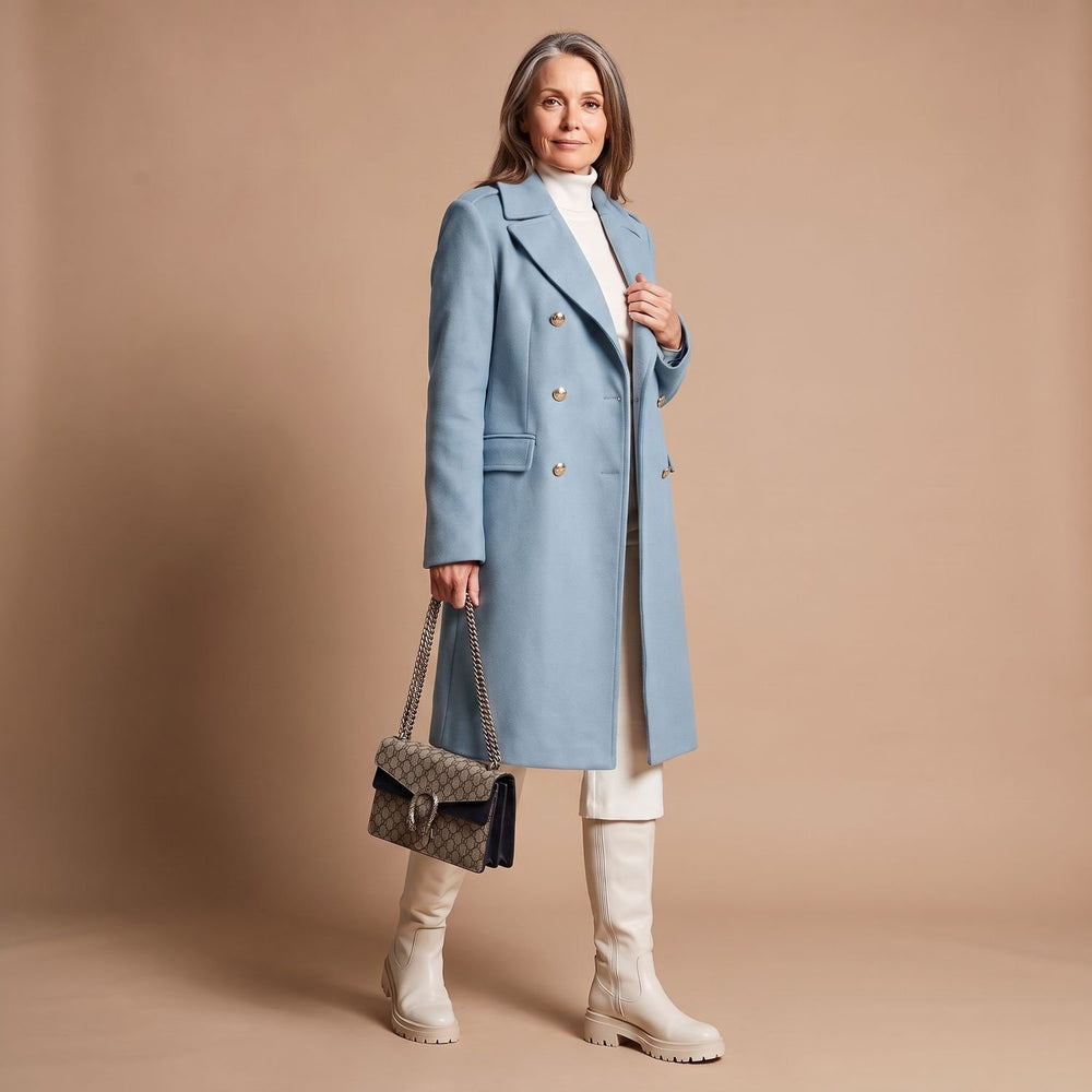 Women's Double-Breasted Wool-Blend Midi Coat