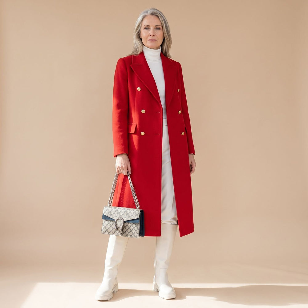 Women's Double-Breasted Wool-Blend Midi Coat