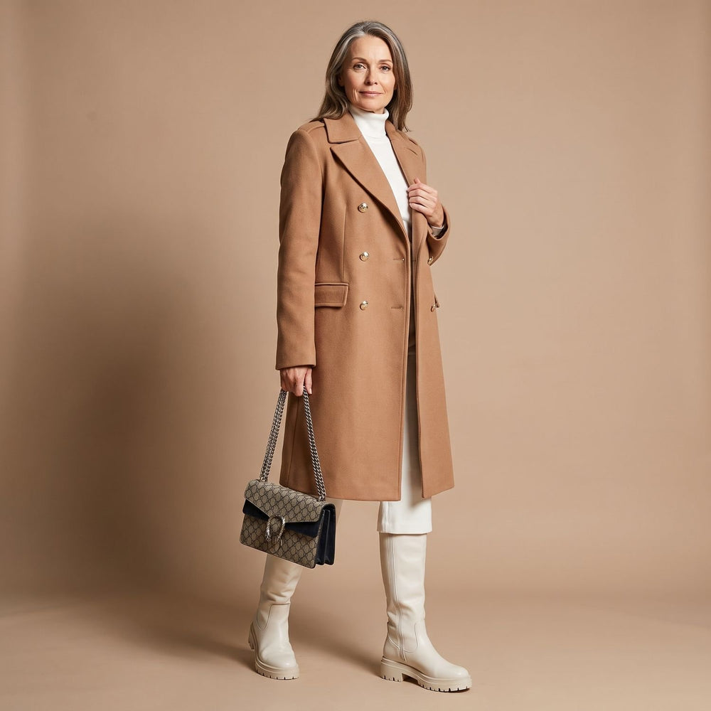 Women's Double-Breasted Wool-Blend Midi Coat