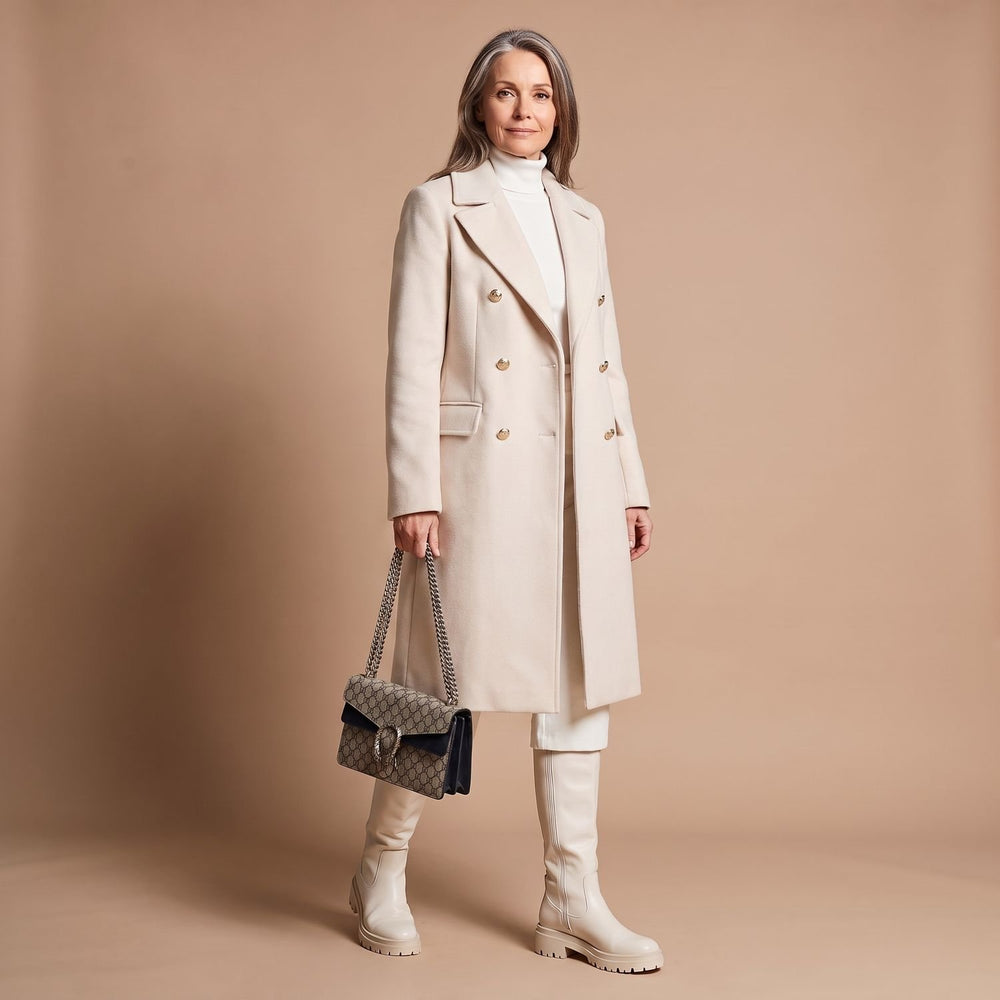 Women's Double-Breasted Wool-Blend Midi Coat