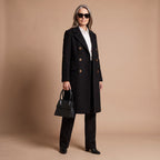 Women's Double-Breasted Wool-Blend Midi Coat - Black - on model