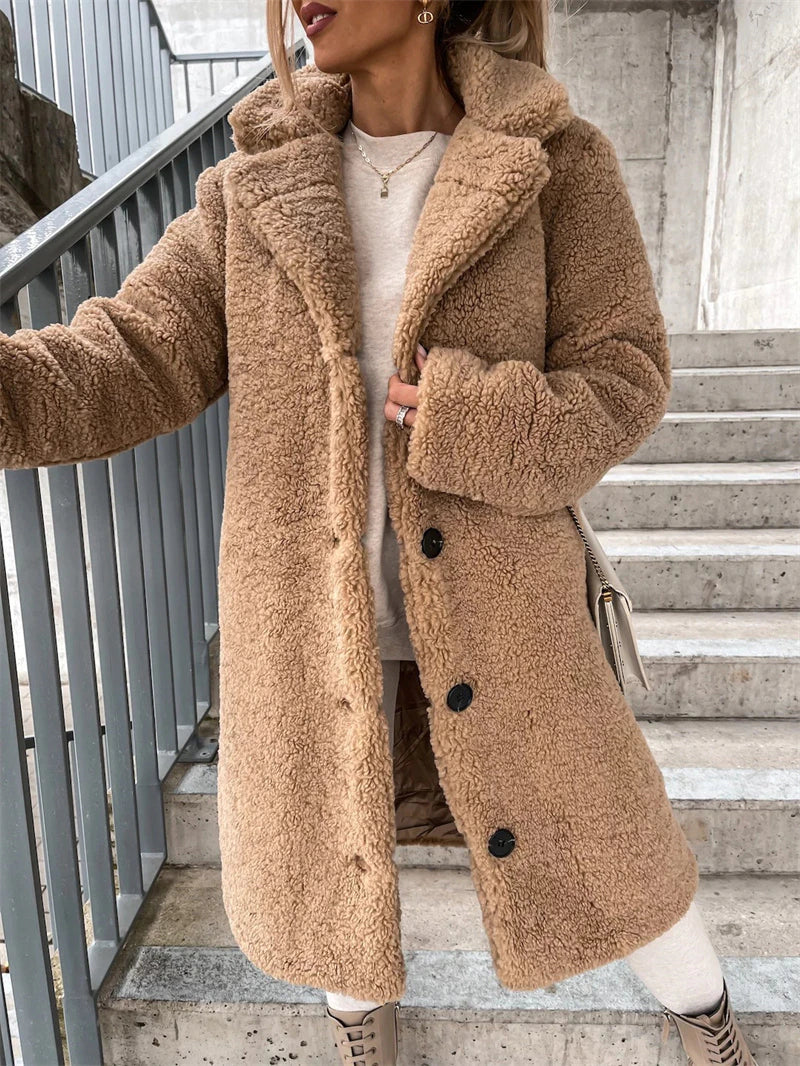 Women's Faux Shearling Teddy Coat | Long Winter Jacket - Khaki