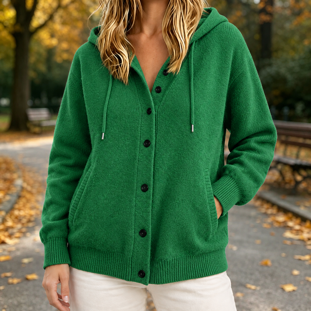 Women's Hooded Button-Front Cardigan - Green - on model