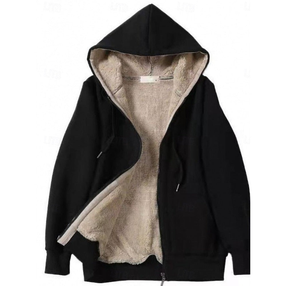 Hooded Fleece-Lined Jacket - Black