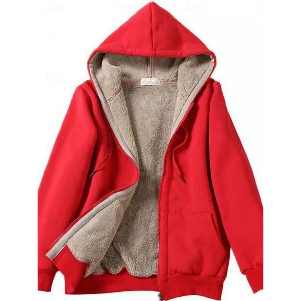 Hooded Fleece-Lined Jacket - Red