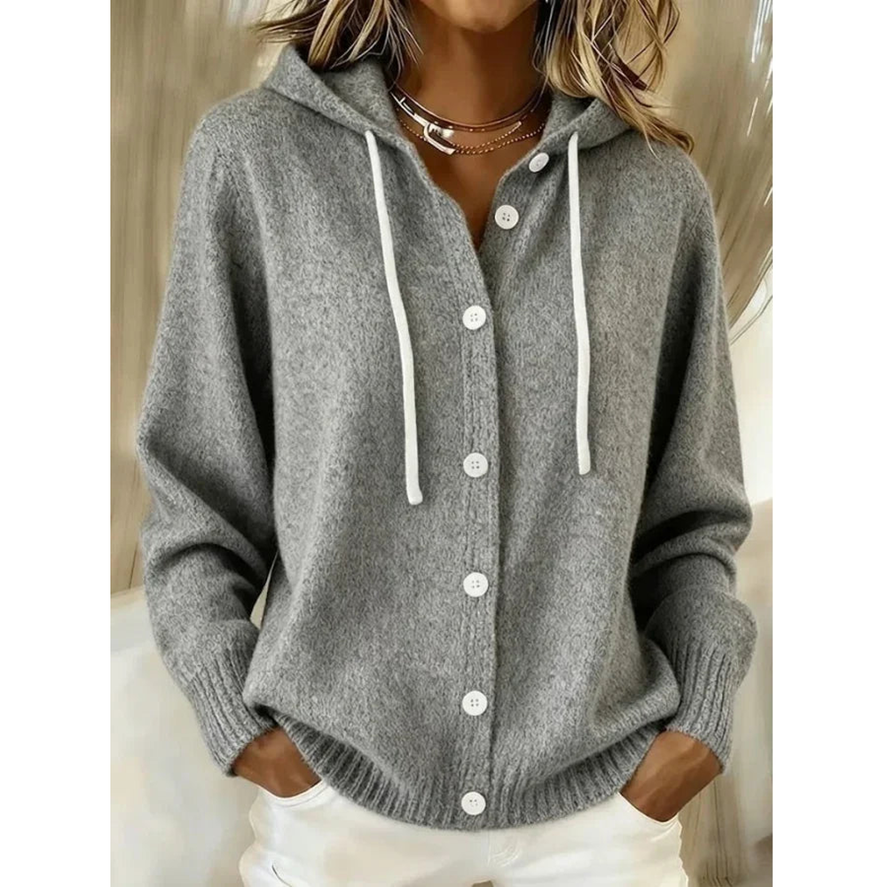 Women's Hooded Long Sleeve Cardigan - Gray - on model