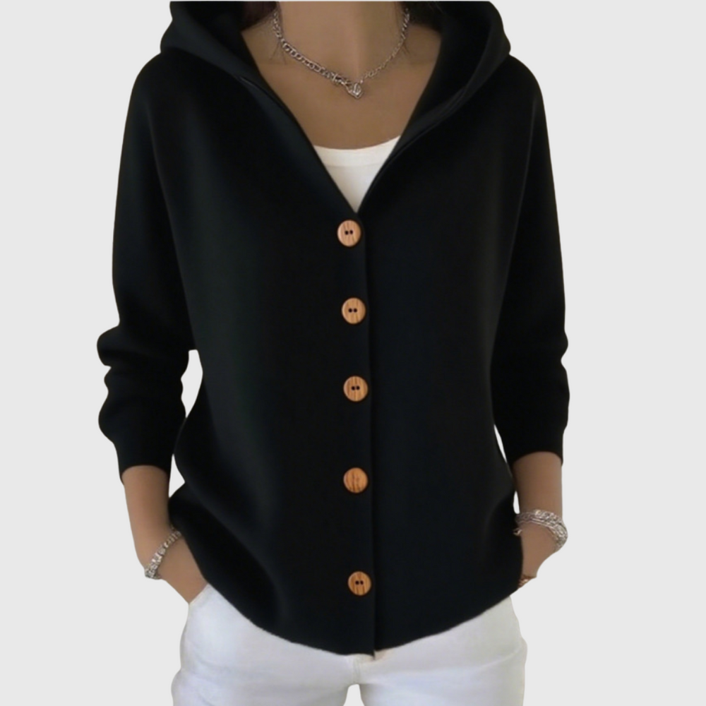 Women's Hooded Wool Cardigan - Black