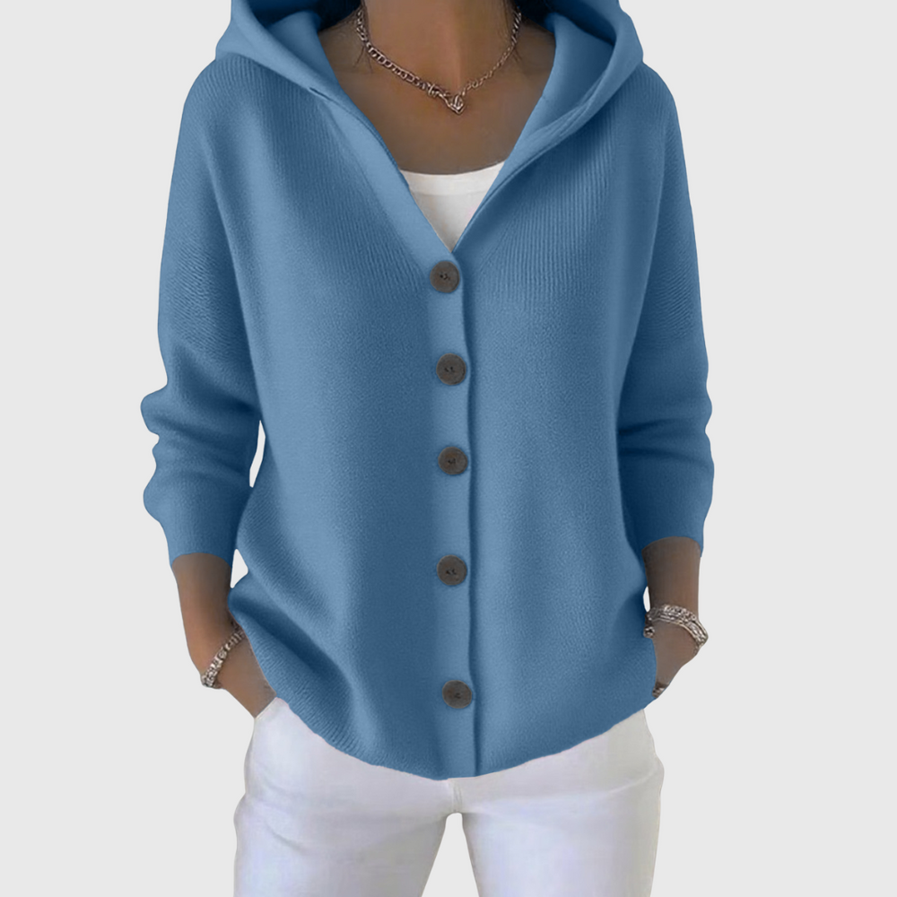 Women's Hooded Wool Cardigan - Blue