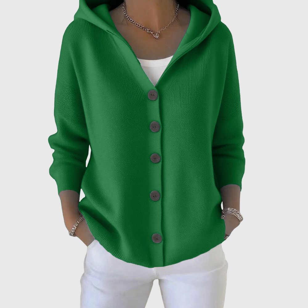 Women's Hooded Wool Cardigan - Dark Green