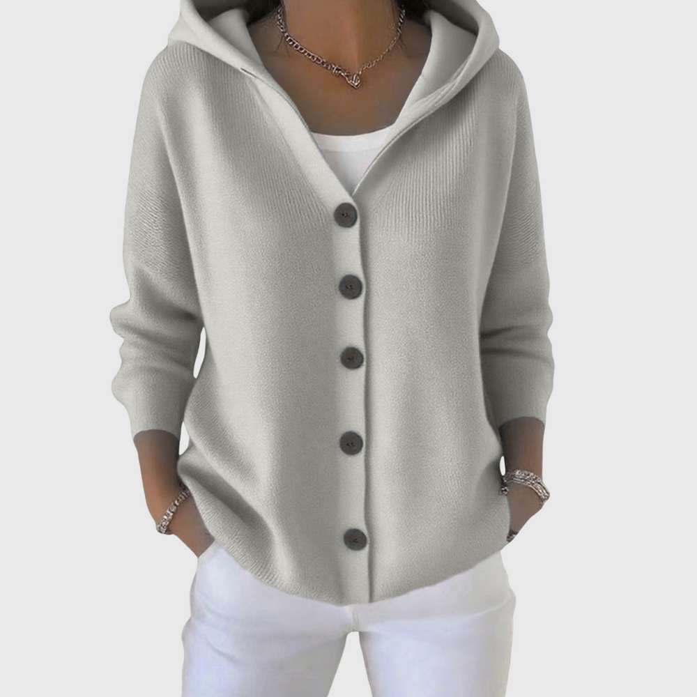 Women's Hooded Wool Cardigan - Gray