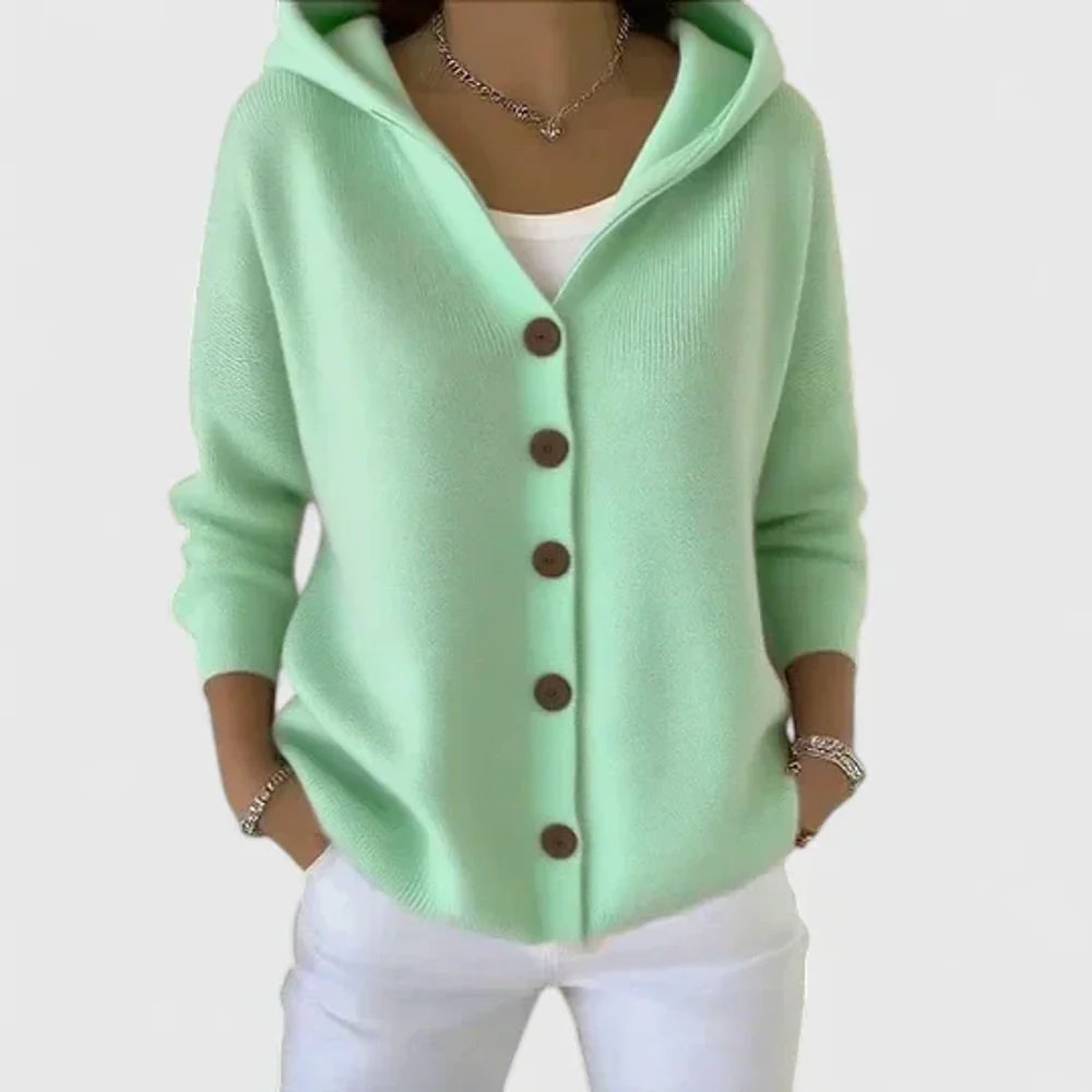 Women's Hooded Wool Cardigan - Green