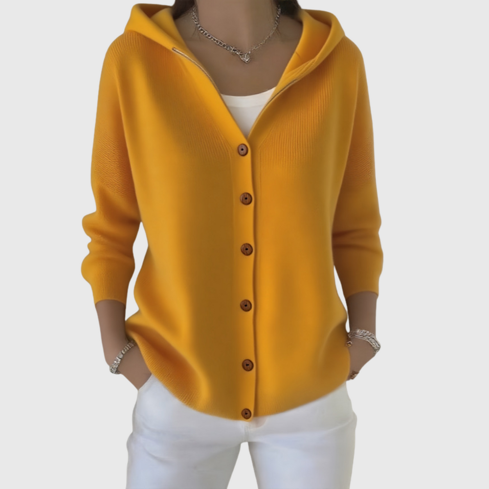 Women's Hooded Wool Cardigan - Orange