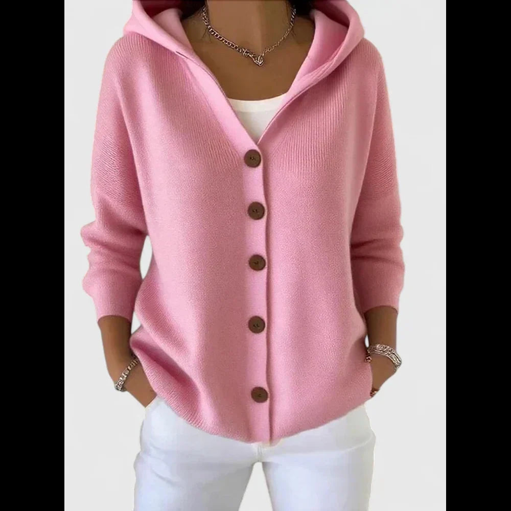 Women's Hooded Wool Cardigan - Pink