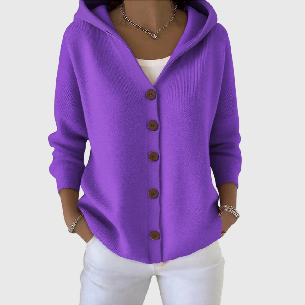 Women's Hooded Wool Cardigan - Purple