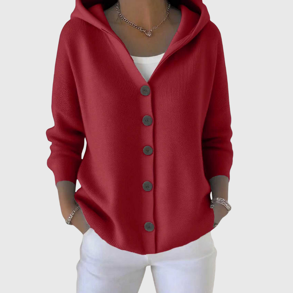 Women's Hooded Wool Cardigan - Red