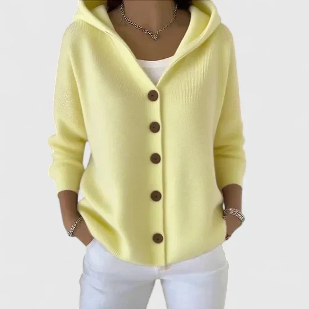 Women's Hooded Wool Cardigan - Yellow